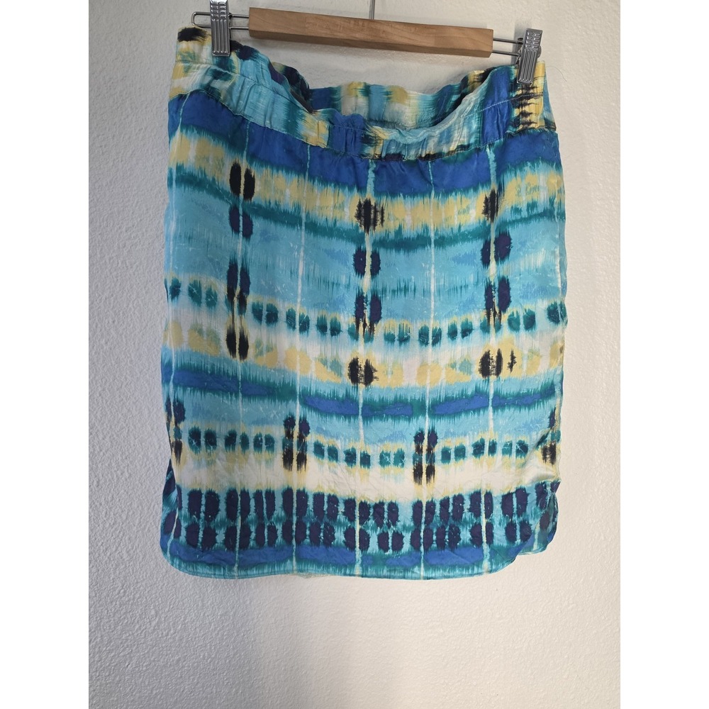 Banana Republic Silk Skirt Size 8 Ikat Blue Yellow Black White Mini